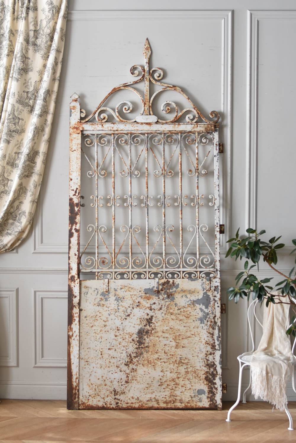 フランスアンティーク 19世紀のカーテン ギンガムチェック 希少な古裂