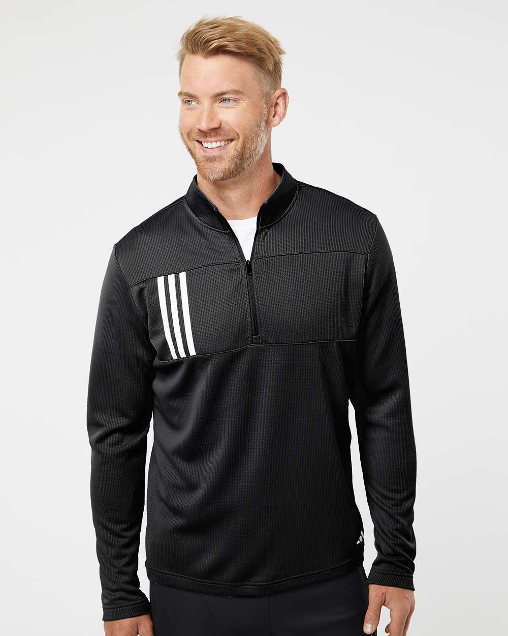 Adidas 3-Stripes Quarter-Zip Double Knit Pullover - A482