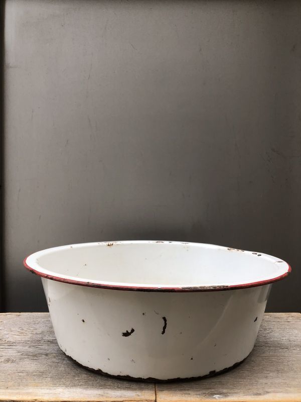 19世紀 ホーロー WASHBOWL 洗面器 トレイ 琺瑯 ホワイト カントリー