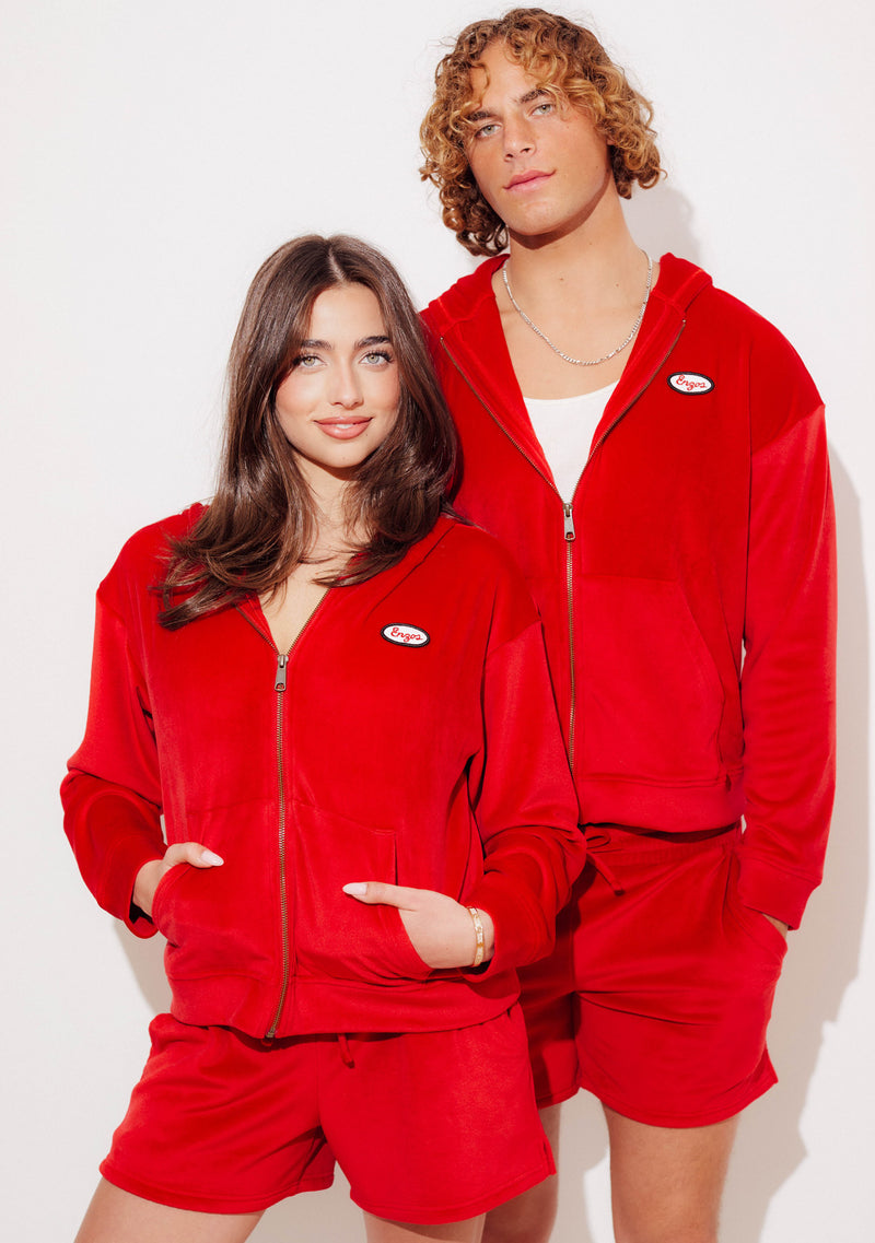 Men's - Velour Hoodie & Short Set (Red) – ENZOS Inactive Wear