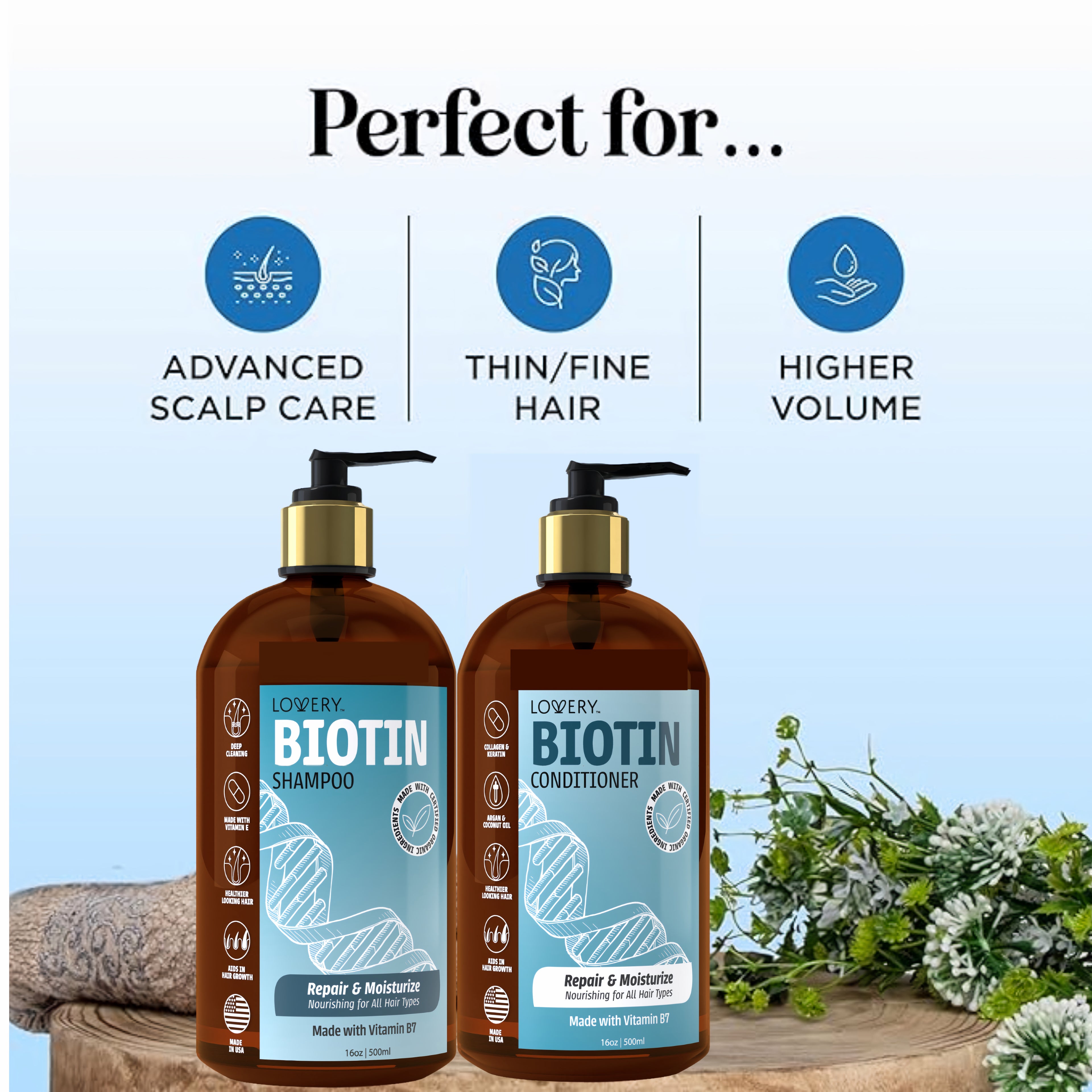 Biotin Shampoo & Conditioner Gift Set - 32oz Hair Care Made in USA