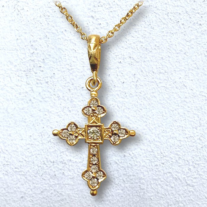 MINI GOTHIC CROSS NECKLACE 18k Yellow Gold / DIAMONDS NECKLACE
