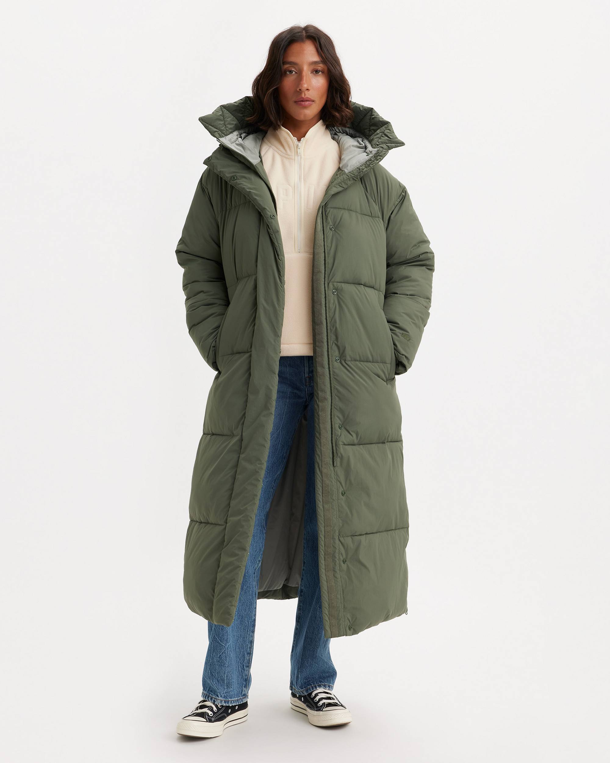 Extra Long Quilted Hooded Parka Coat - Green | Levi's® US