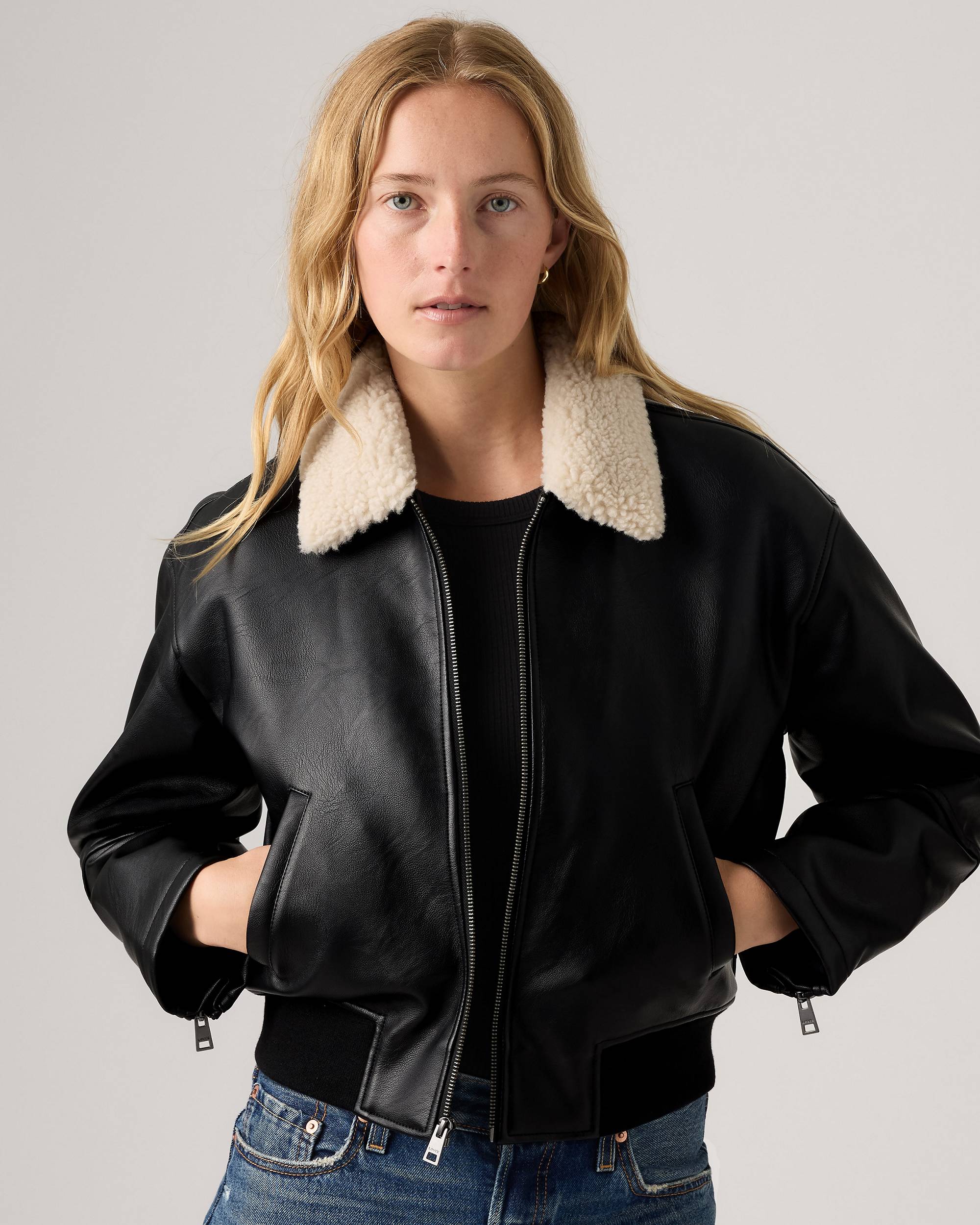 Faux Leather Bomber With Sherpa Collar - Black | Levi's® US