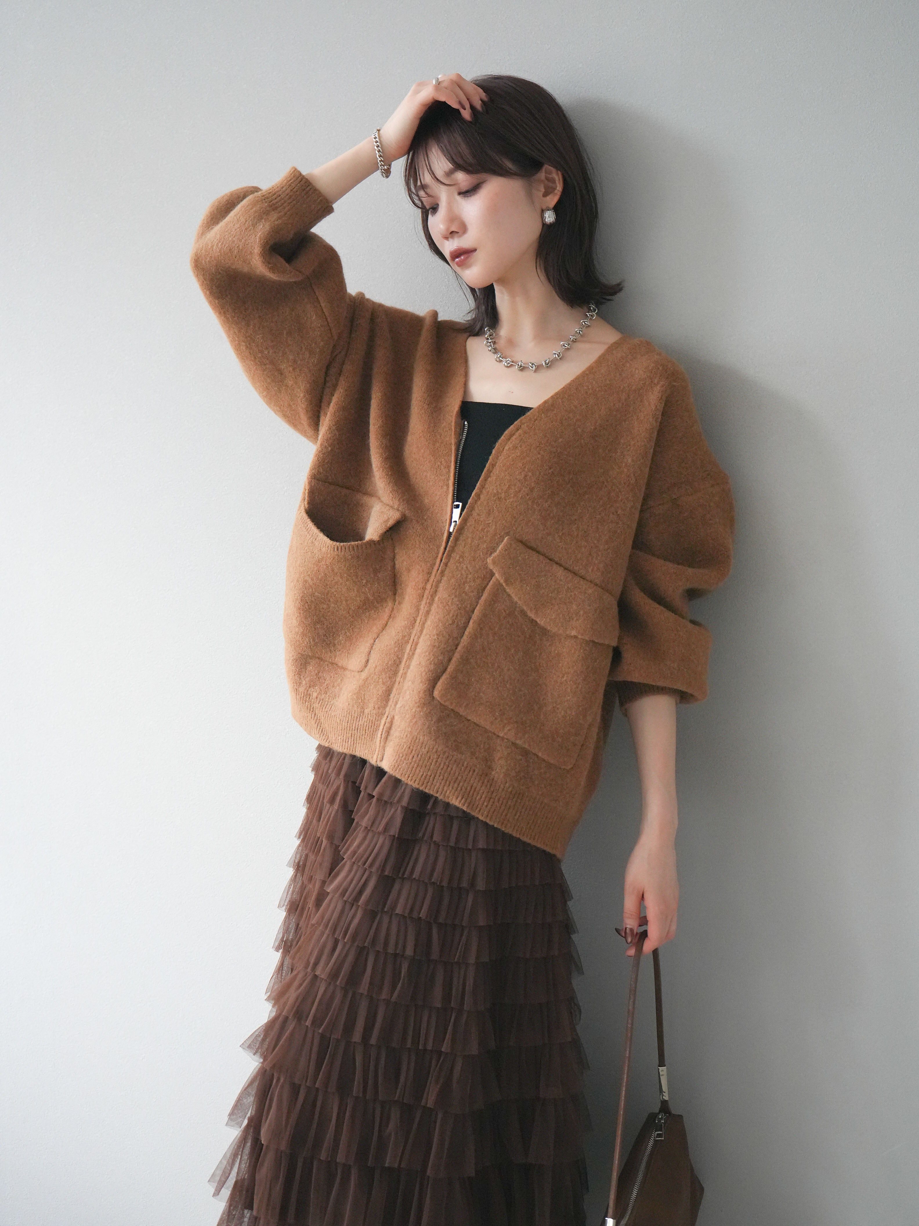 予約]BIGポケットジップニットカーディガン/camel – Lumier