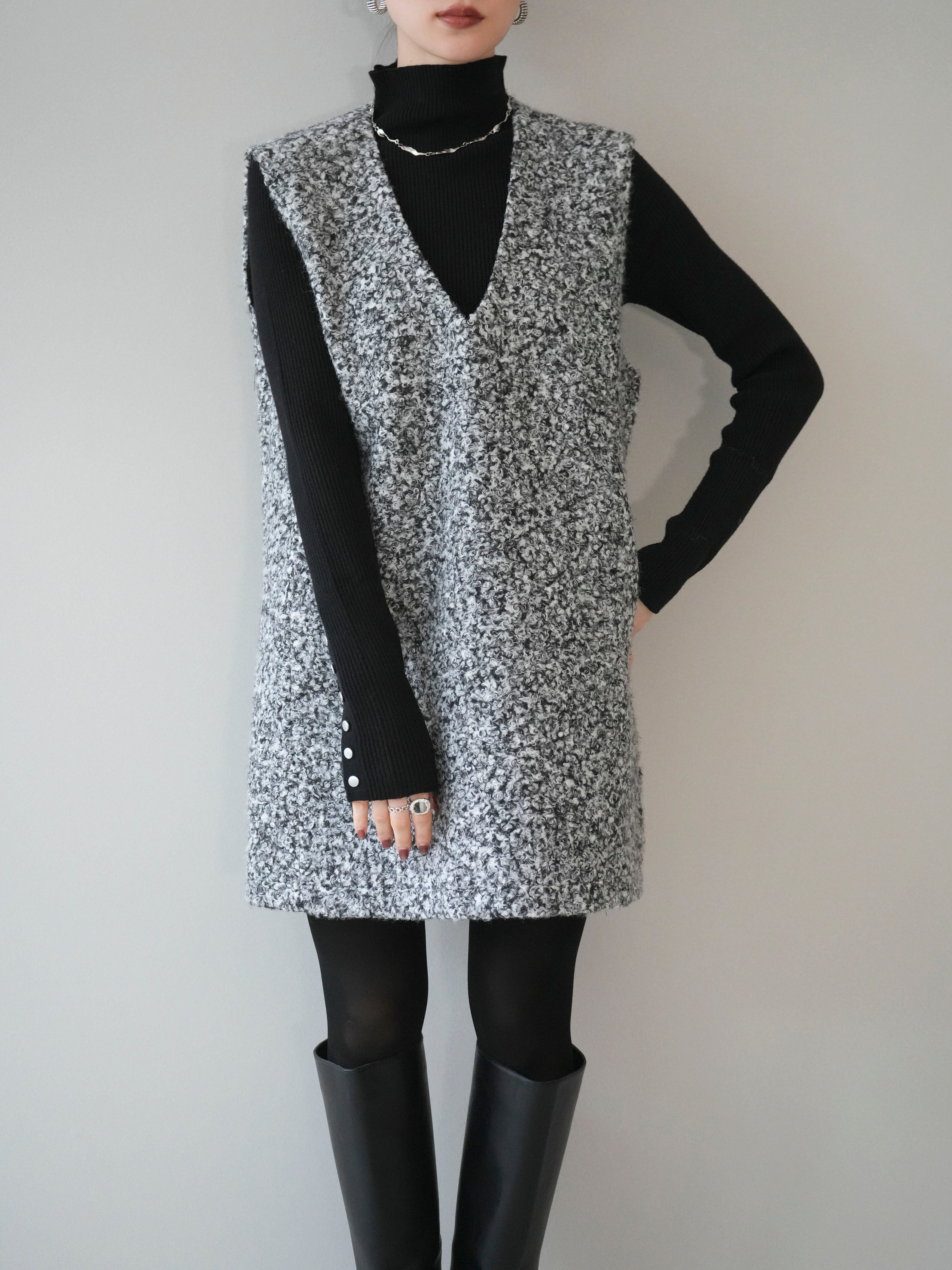 予約]ミックスループヤーンニットミニワンピース/gray – Lumier