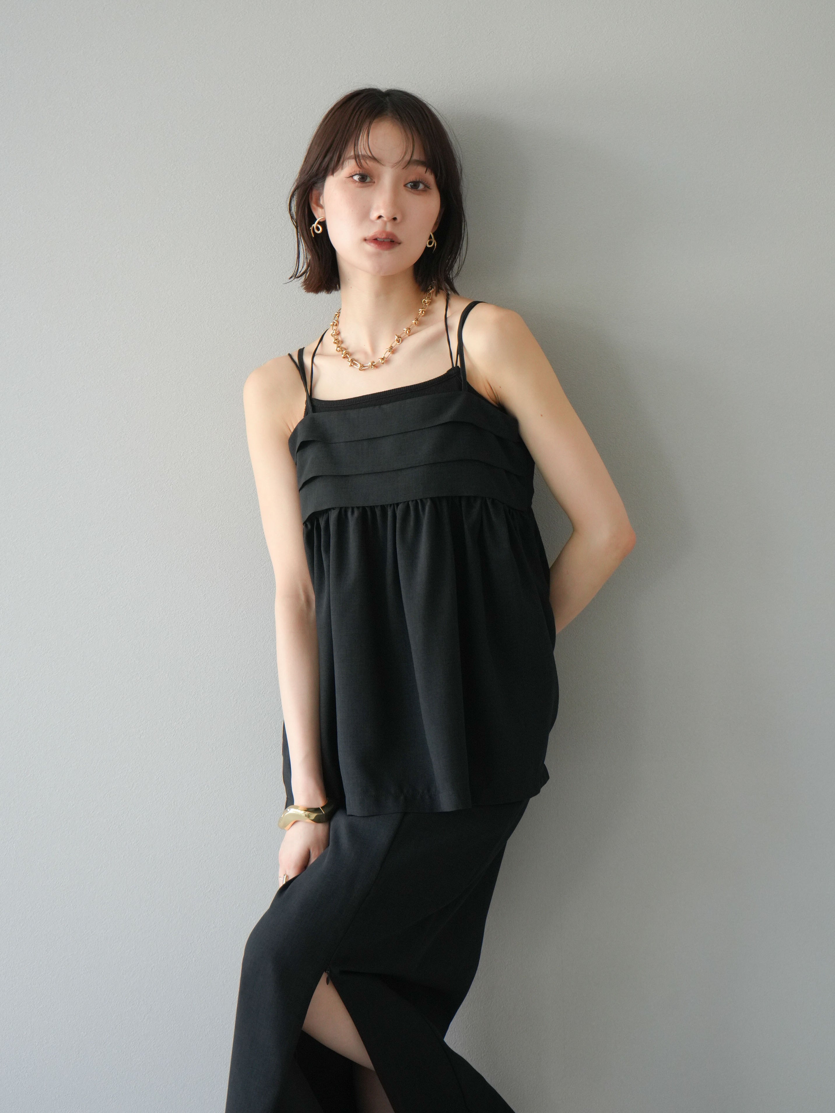 THE SHISHIKUI COTTON C キャミソール ブラック M THE SHISHIKUI