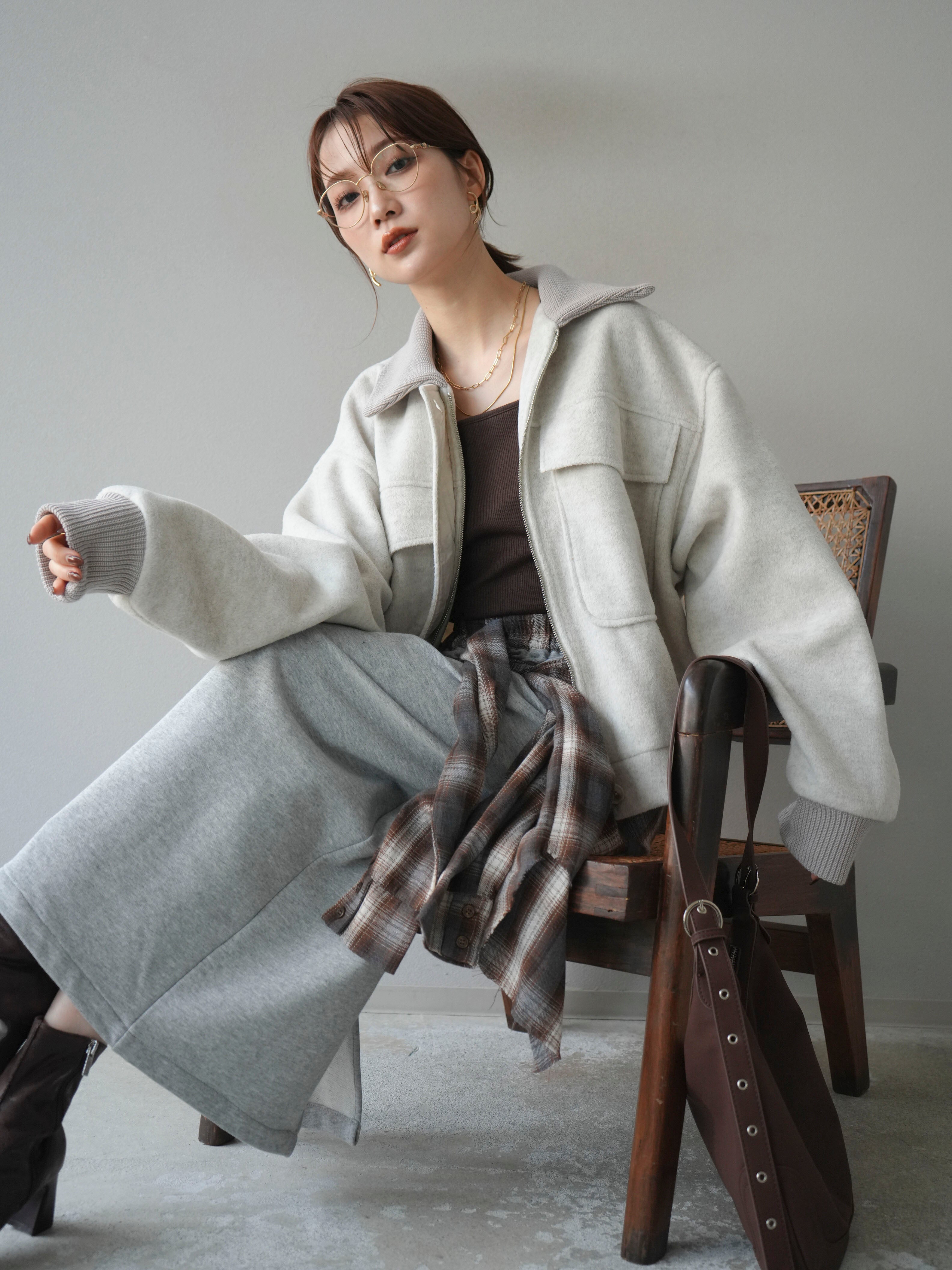 予約]ウールタッチ襟リブステンカラーショートコート/oatmeal – Lumier