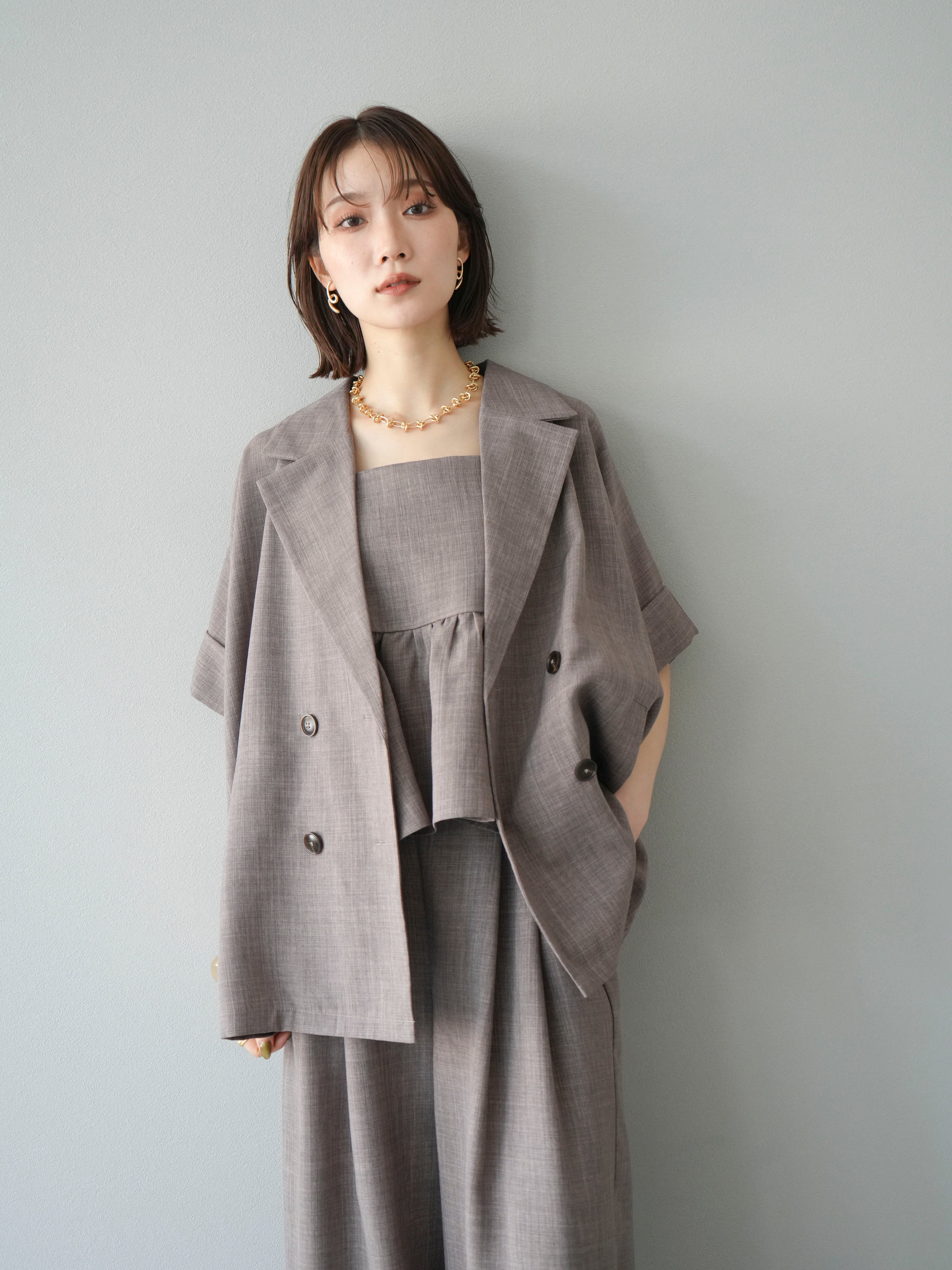 SET]リネンライクハーフテーラードジャケット+リネンライクビスチェ+