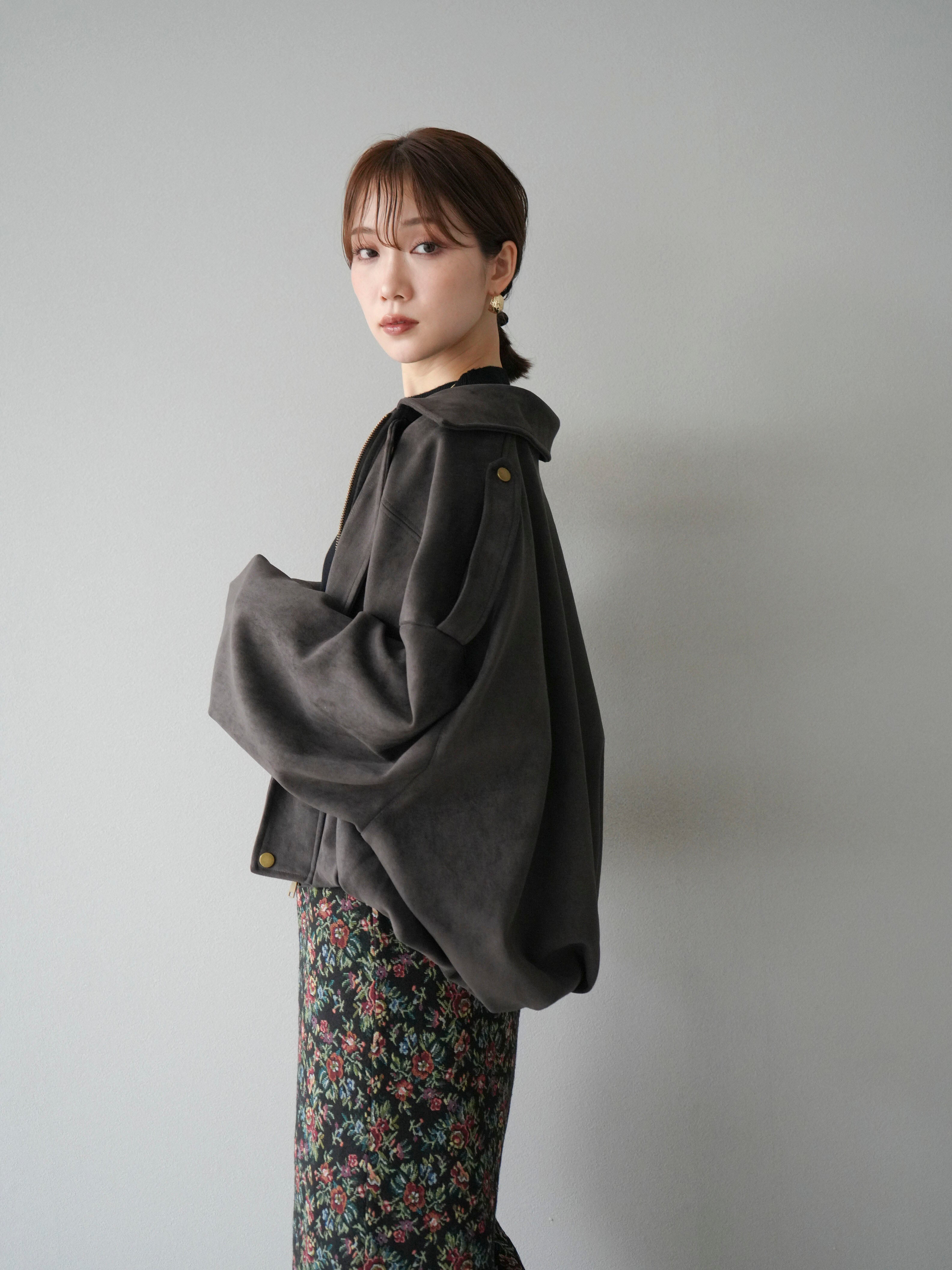 SET]スウェードオーバーブルゾン+ゴブランフロントジップタイト