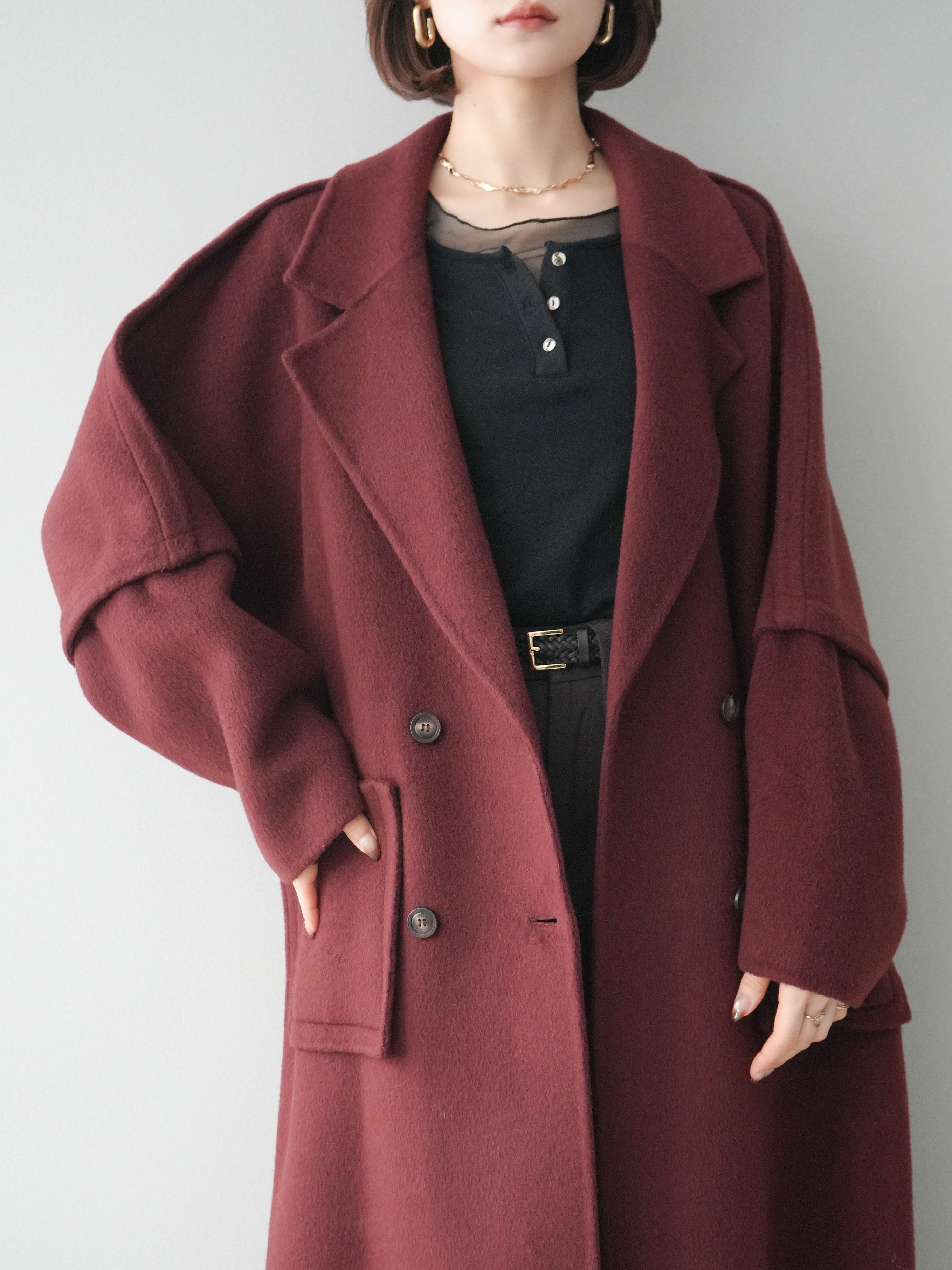 予約]カシミヤ100%ダブルブレストロングコート/red – Lumier