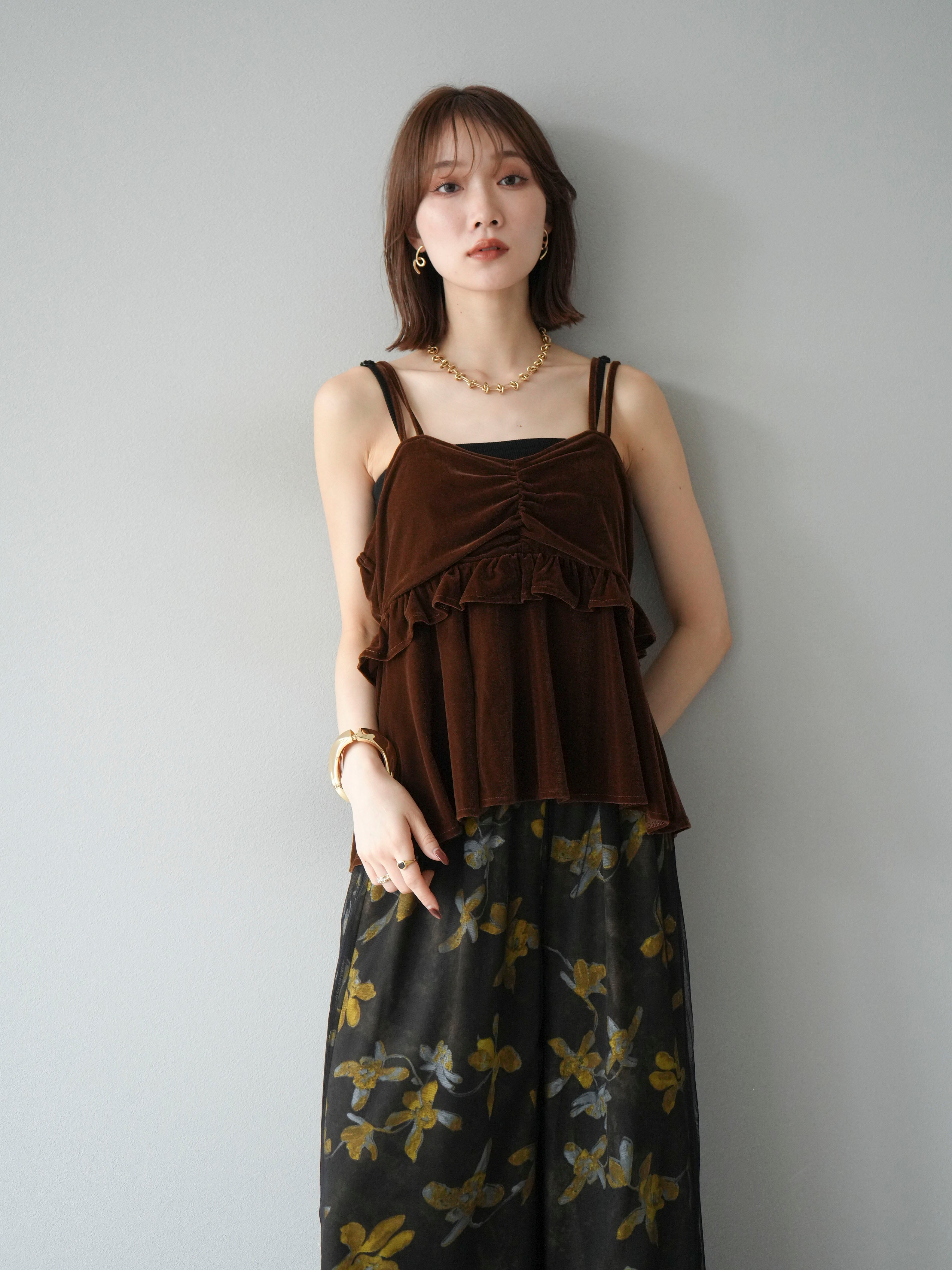 予約]ベロアフリルビスチェ/ブラウン – Lumier