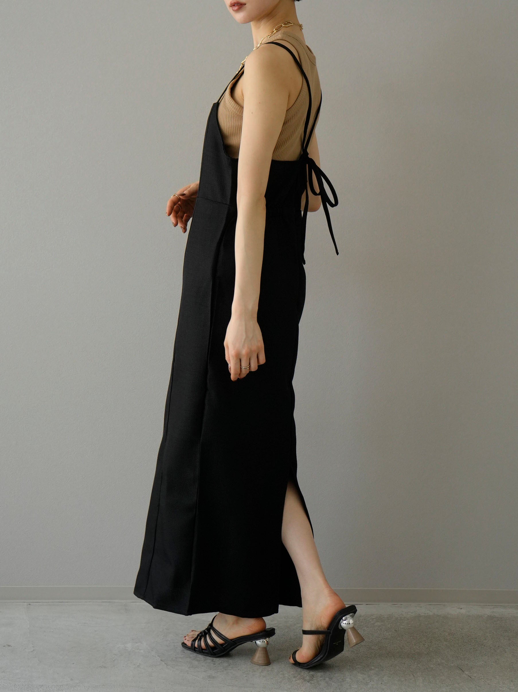 予約]リネンタッチバックリボンキャミワンピース/ブラック – Lumier