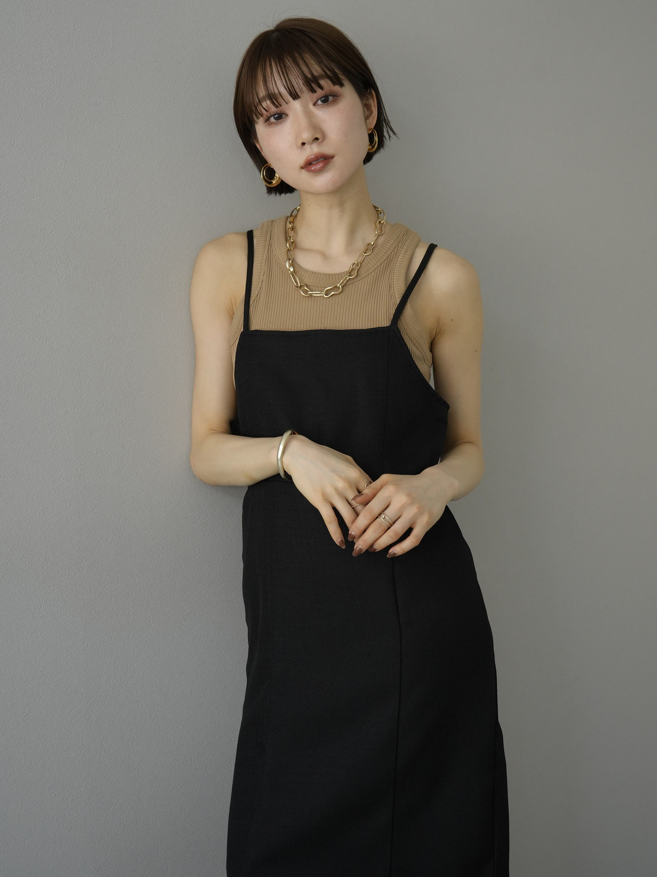 予約]リネンタッチバックリボンキャミワンピース/ブラック – Lumier