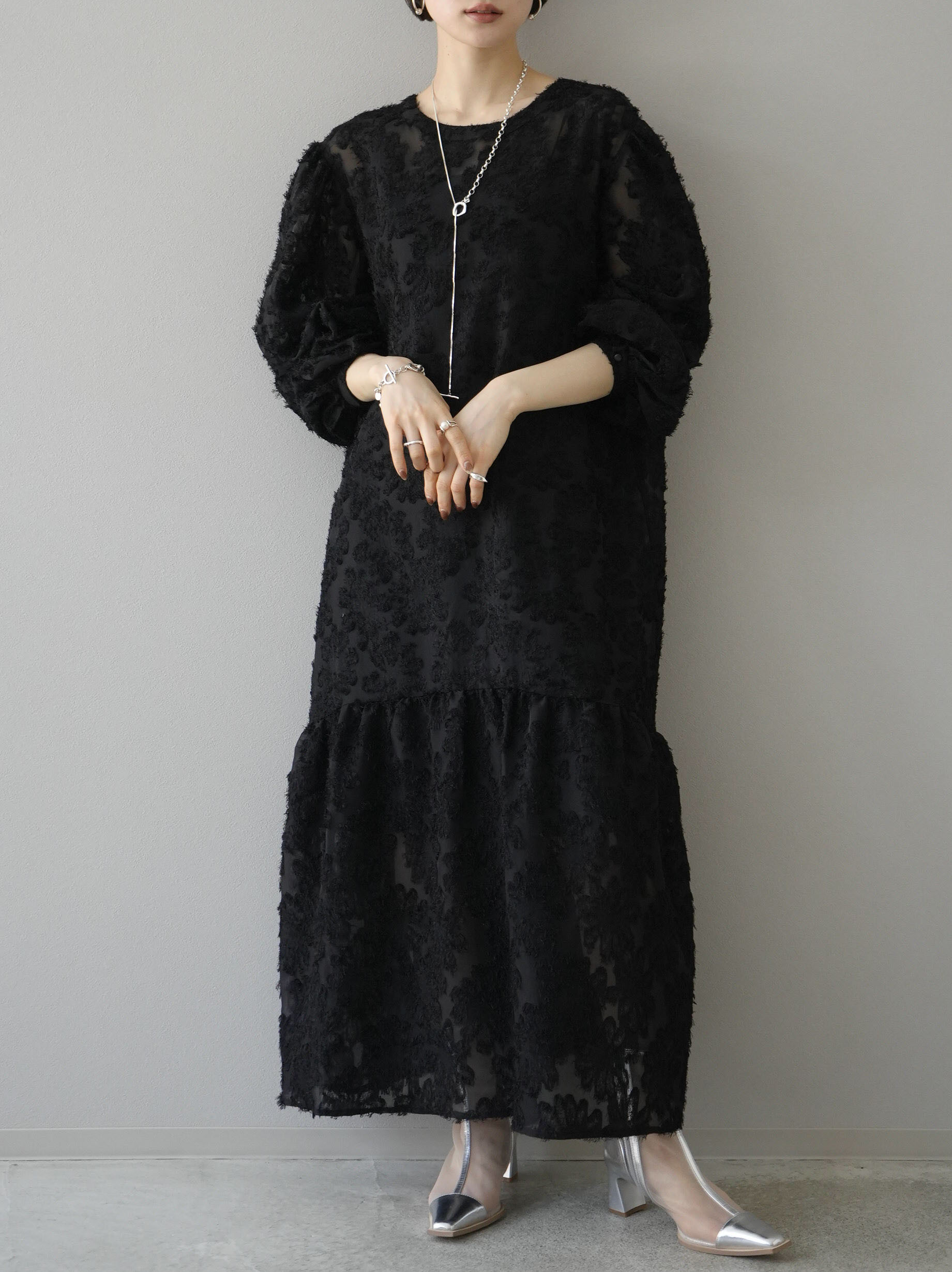 フラワーシアージャガードワンピース/ブラック – Lumier