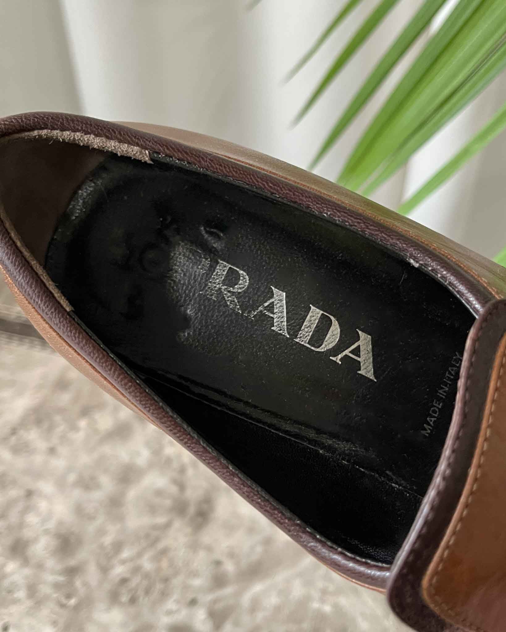 90s Prada 2-Tone Brown Loafers - Lucky Vintage