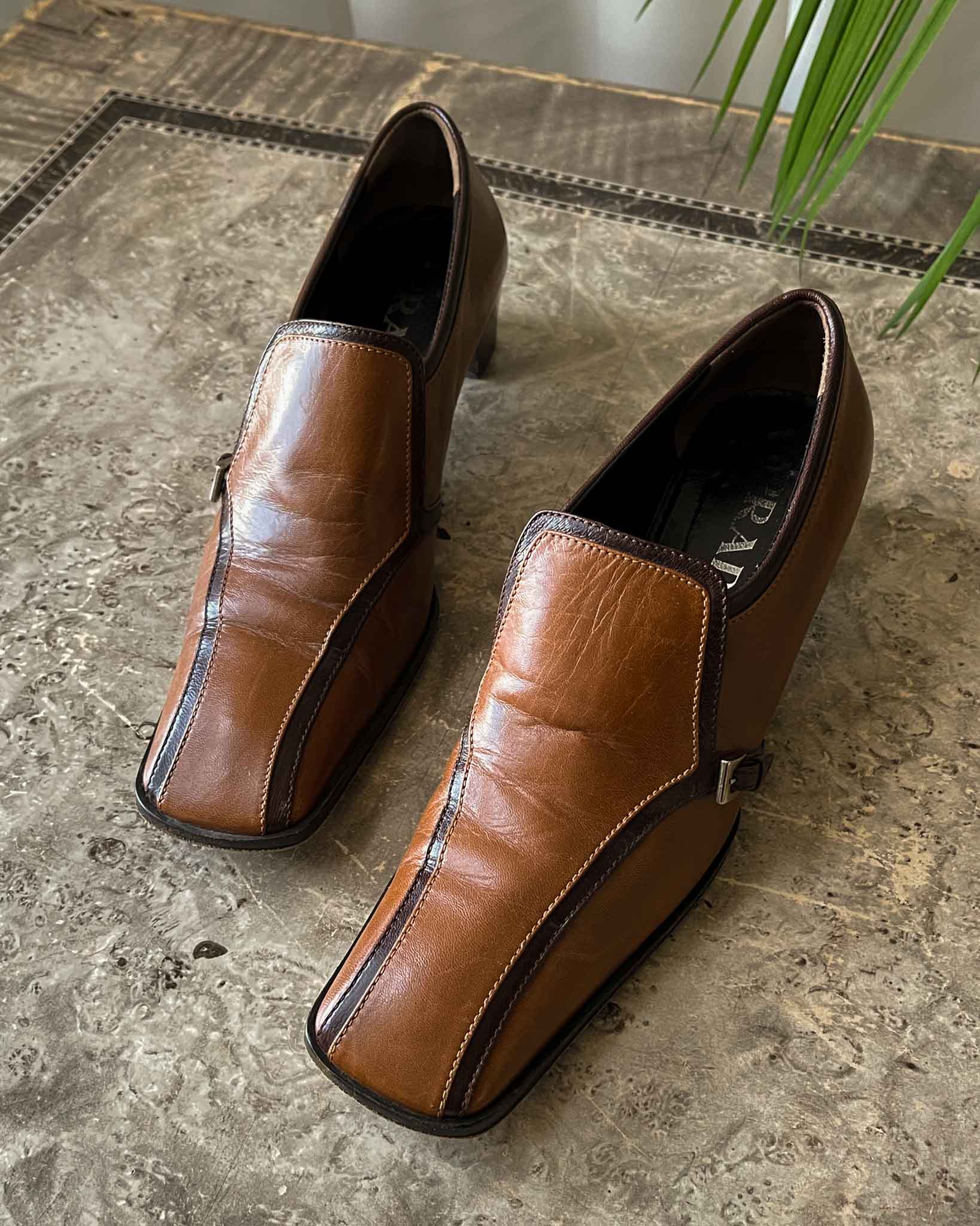 90s Prada 2-Tone Brown Loafers - Lucky Vintage