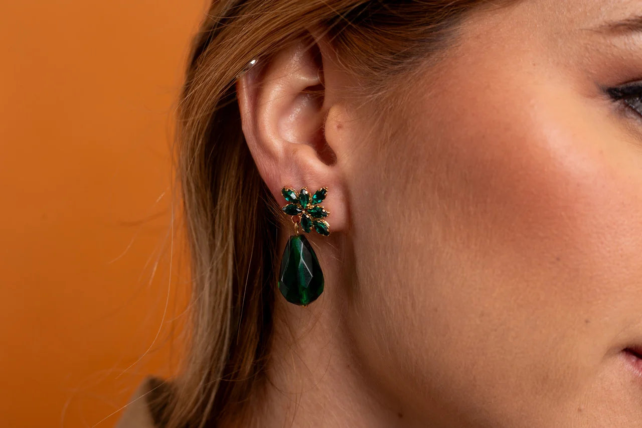 Íris Gold Plated Earrings with Emerald Green Crystal – Lulu Souto