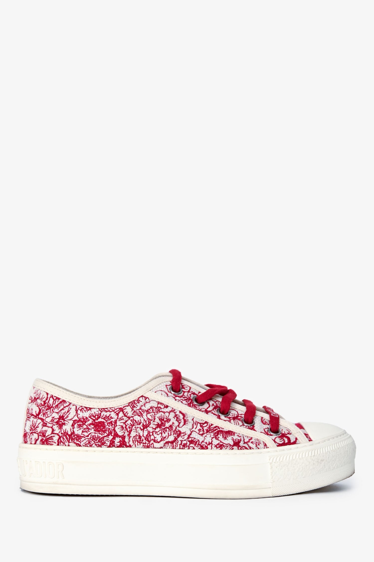Christian Dior White/Red Floral Embroidered Walk'N'Dior Sneakers