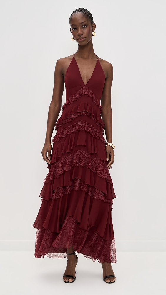 ALICE + OLIVIA Liana V Neck Ruffle Maxi Dress | Shopbop