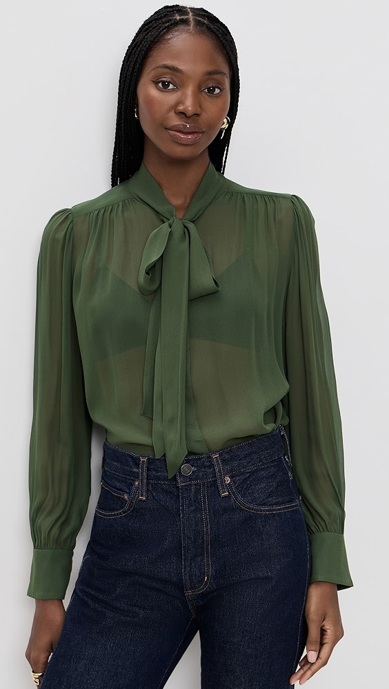 ALICE + OLIVIA Thayer Tie Neck Slouchy Blouse | Shopbop