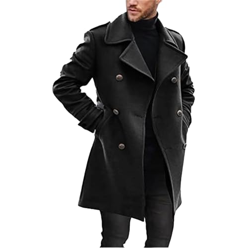 evzosrz Men's Trench Coat Winter Jacket Classic Notched Collar