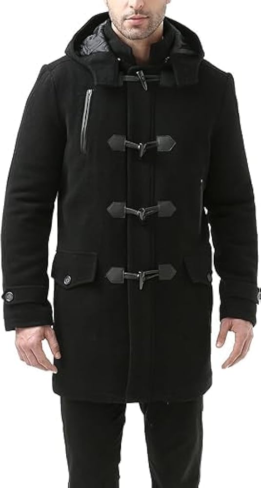 Wool Blend Leather Hodded Toggle Coat - Men Benjamin Wool Blend