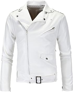 Amazon.com: Men's Biker Slim Leather Jacket Stand Collar Cropped
