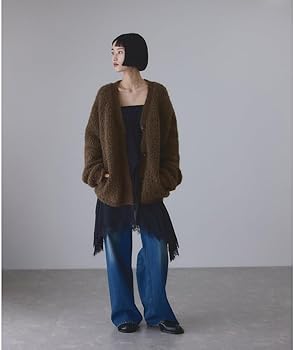 Amazon | [アダムエロペ] モヘヤウールニットカーディガンブルゾン