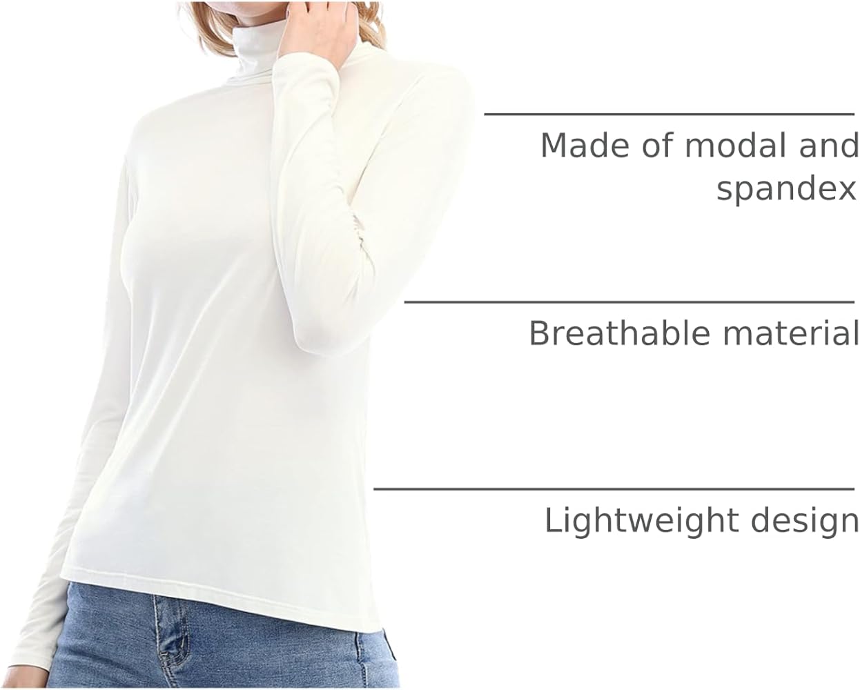 Xelky Womens Long Sleeve Turtleneck Shirt Lightweight Slim Turtle