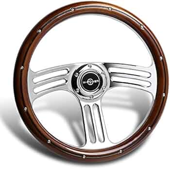 Amazon | W-Power 14インチ ダークウッドグリップ 6穴 3本スポーク