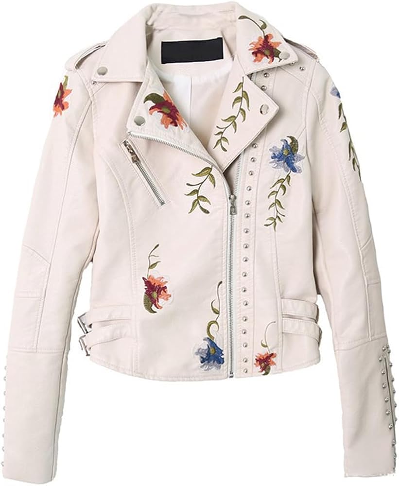 Amazon | [cnstone] 花柄 刺繍 ダブル ライダースジャケット