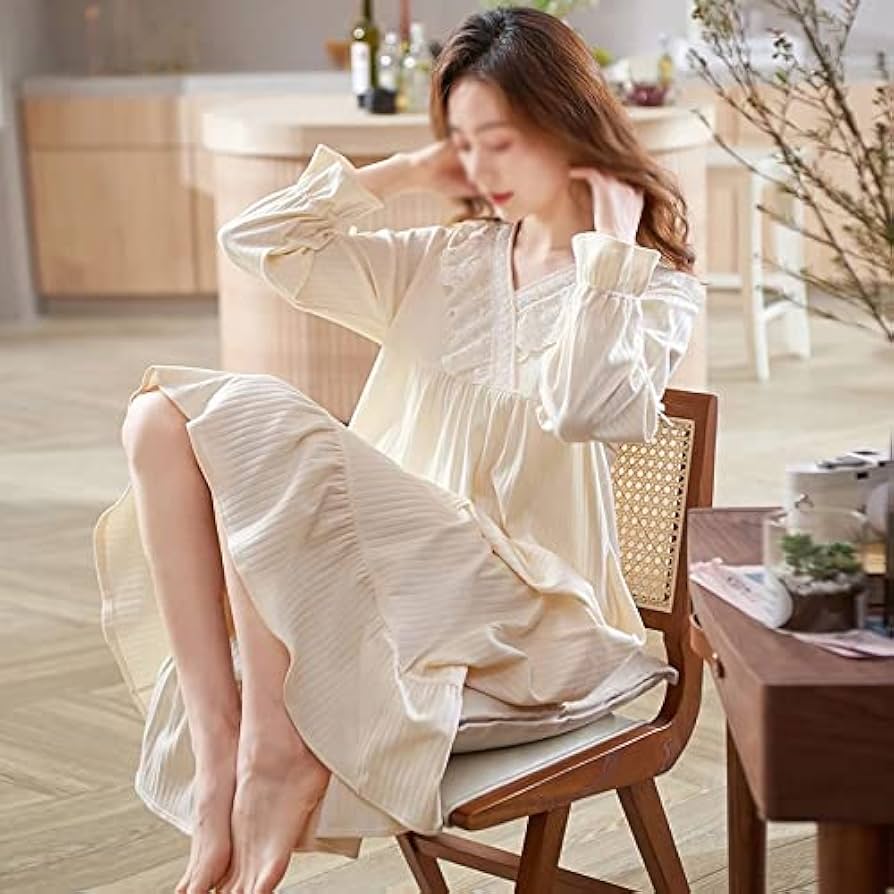 Amazon.co.jp: SHYPYG レースVネックナイトガウンソフトコットン寝室