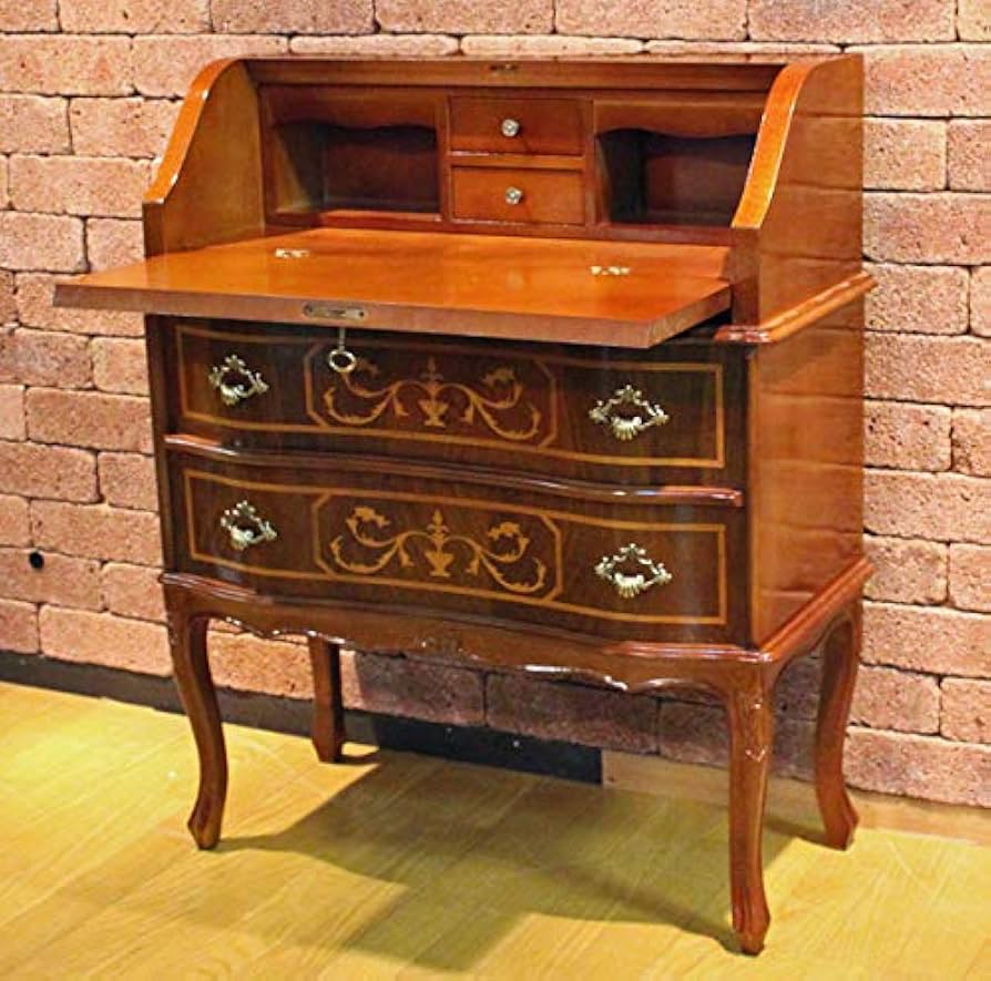 Amazon｜イタリア製 ライティングデスク 収納付き ビューロー 象嵌 猫