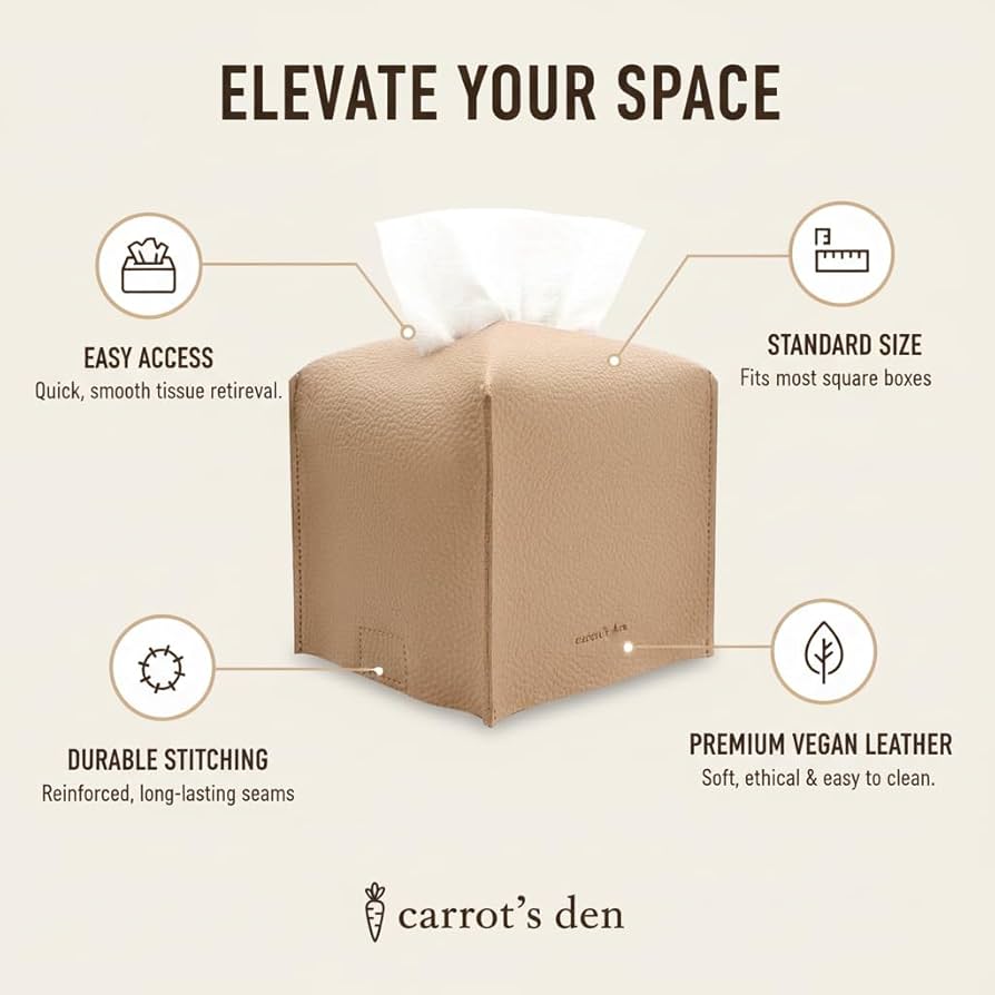 Amazon.com: Tissue Box Cover Holder, Square with Bottom Belt by