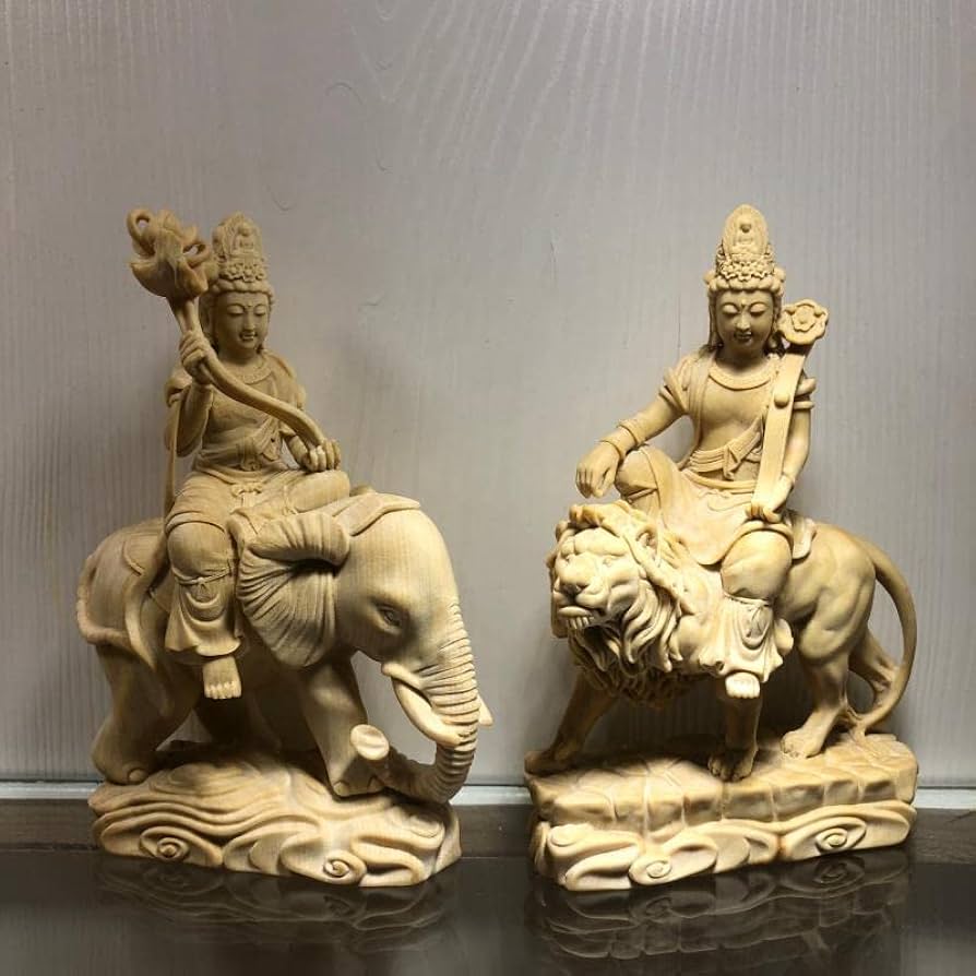 Amazon｜仏像 文殊菩薩（獅子座） 普賢菩薩（象座）二体セット 坐像
