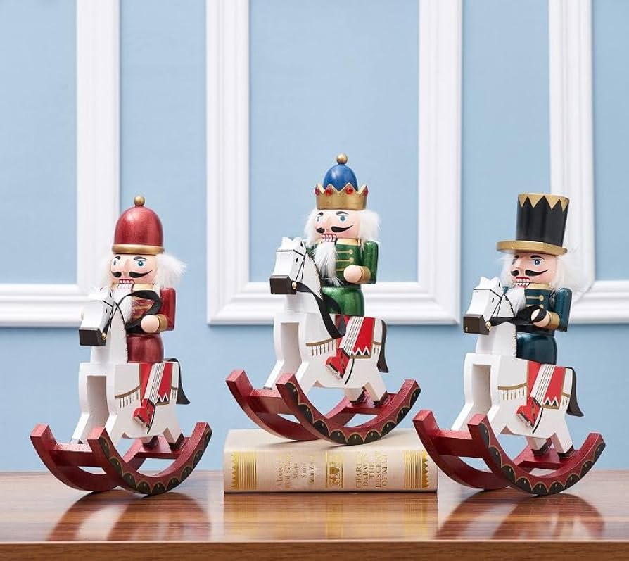 Amazon.co.jp: 置物 木馬にまたがるくるみ割り人形 木製 兵隊と王様