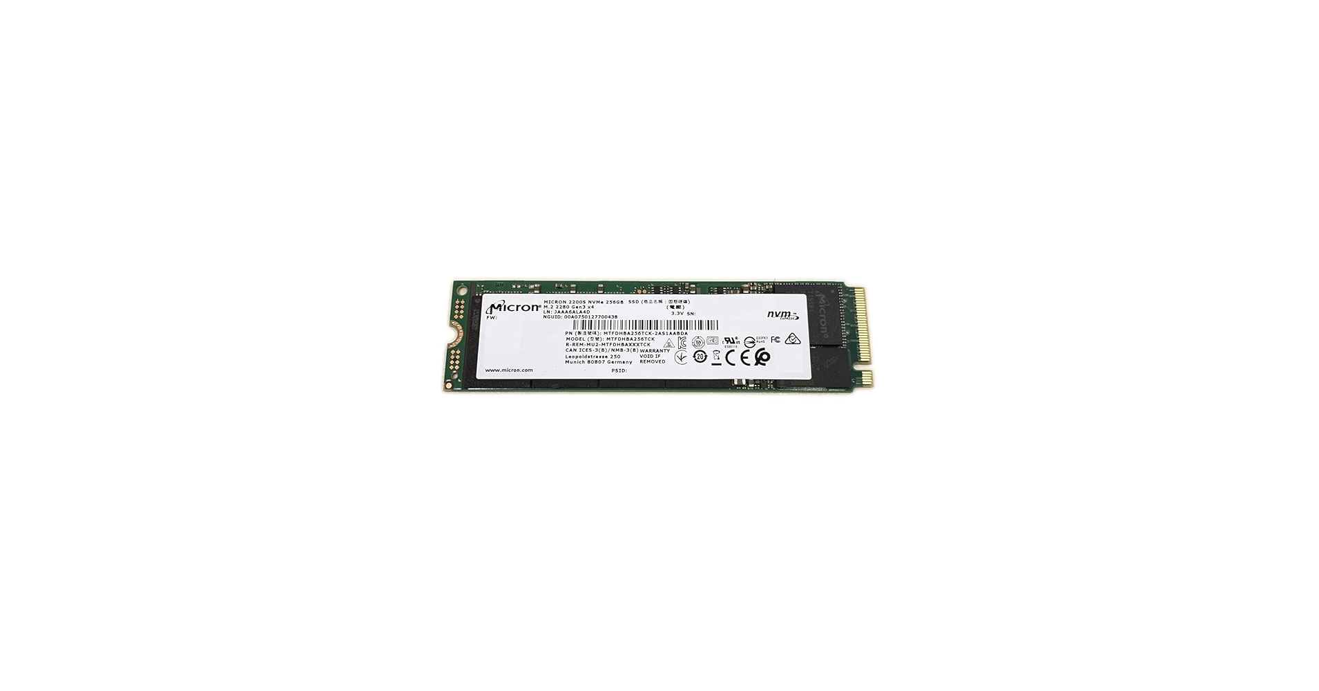 Amazon.com: Micron SSD 256GB 2200S M.2 2280 80mm NVMe PCIe Gen3 x4