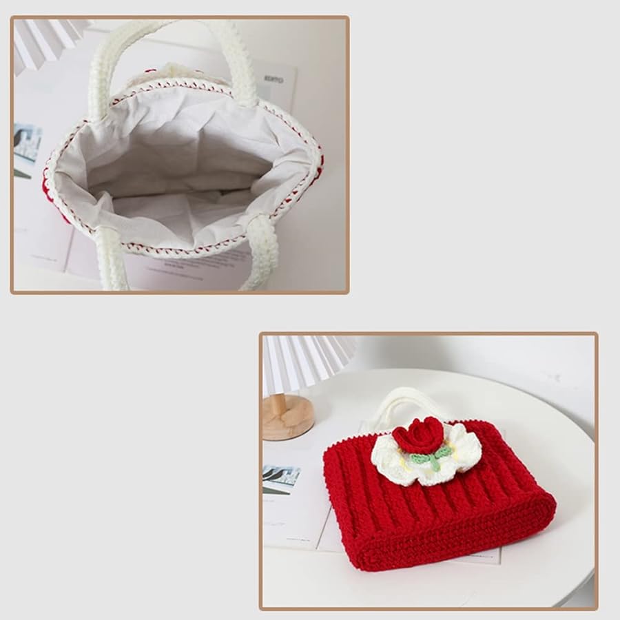 Amazon | [SINGLE MANY] トートバッグ ニットバッグ 花柄 ハンドバッグ