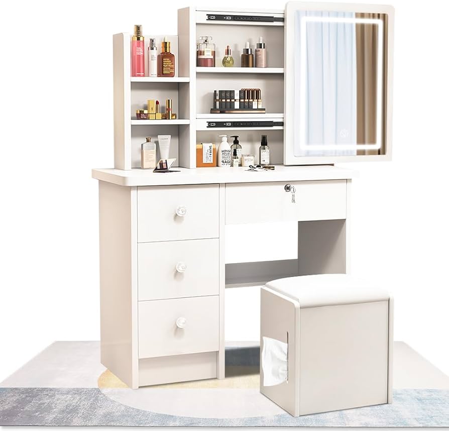 Amazon｜ドレッサー コンパクト テーブル ライト付き スライドミラー