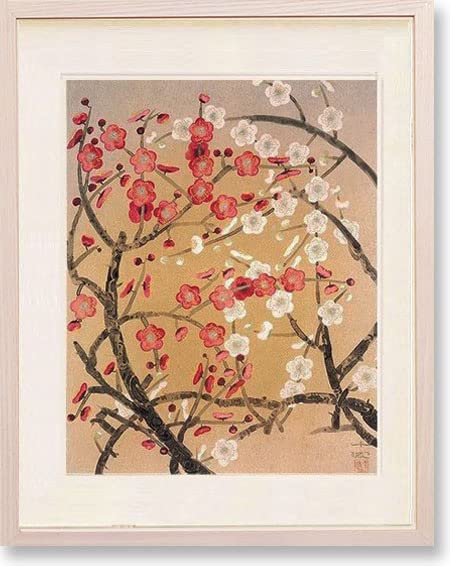Amazon.co.jp: 絵画 日本画 中島千波 ・ 紅白梅 インテリア 梅