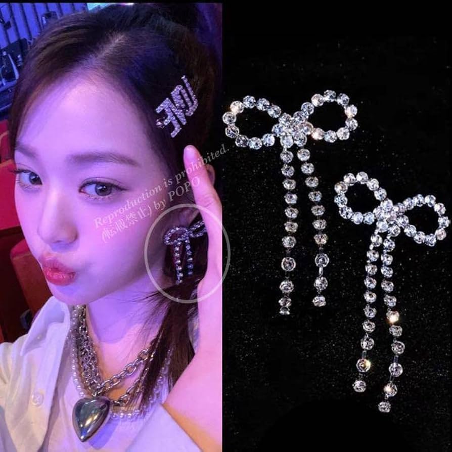 Amazon.co.jp: クリスタル リボン ピアス IVE ウォニョン シルバー