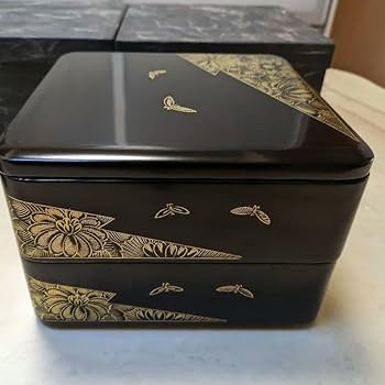 Amazon.co.jp: 輪島塗 重箱二段重二揃い 能登輪島製 布着本堅地