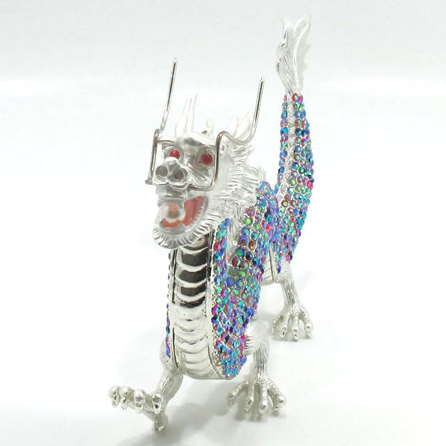 Amazon.co.jp: 龍 置物 風水 銀龍 開運 虹龍 白龍 ラインストーン LL