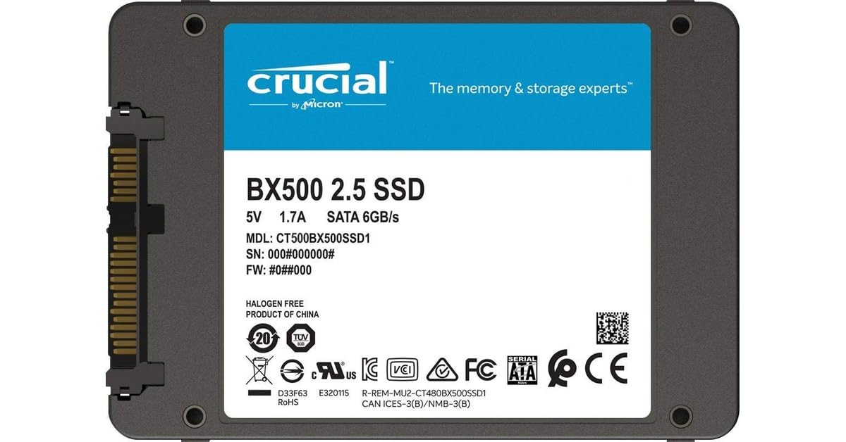 Crucial BX500 3D NAND SATA 2.5-inch SSD Drive, 500 GB Black