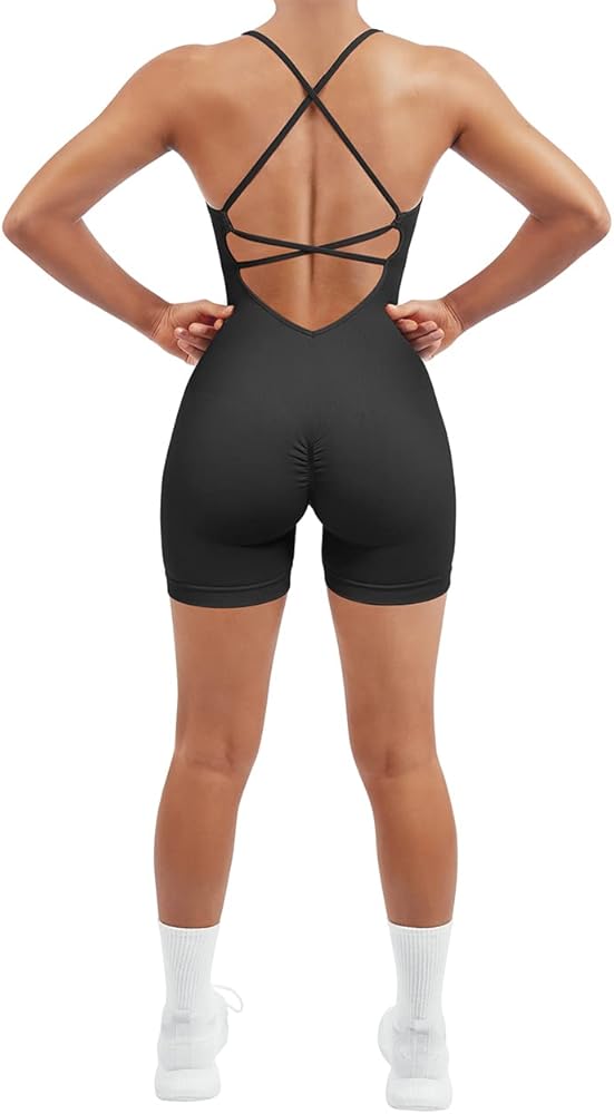 Amazon.com: SUUKSESS Women Strappy Romper Workout Yoga Seamless