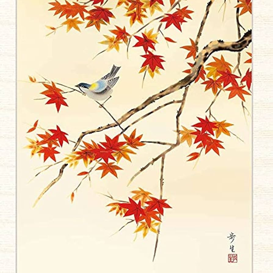 Amazon.co.jp: 日本画 長江桂舟 紅葉（もみじ） F8 花鳥画 秋飾り [g4