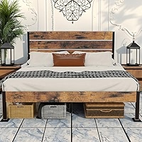 SANGMUCEN Double Bed Frame with Wood Headboard and Footboard
