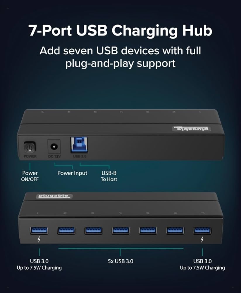 Amazon.co.jp: Plugable USB 3.0 ハブ、7ポート セルフパワー 36ワット