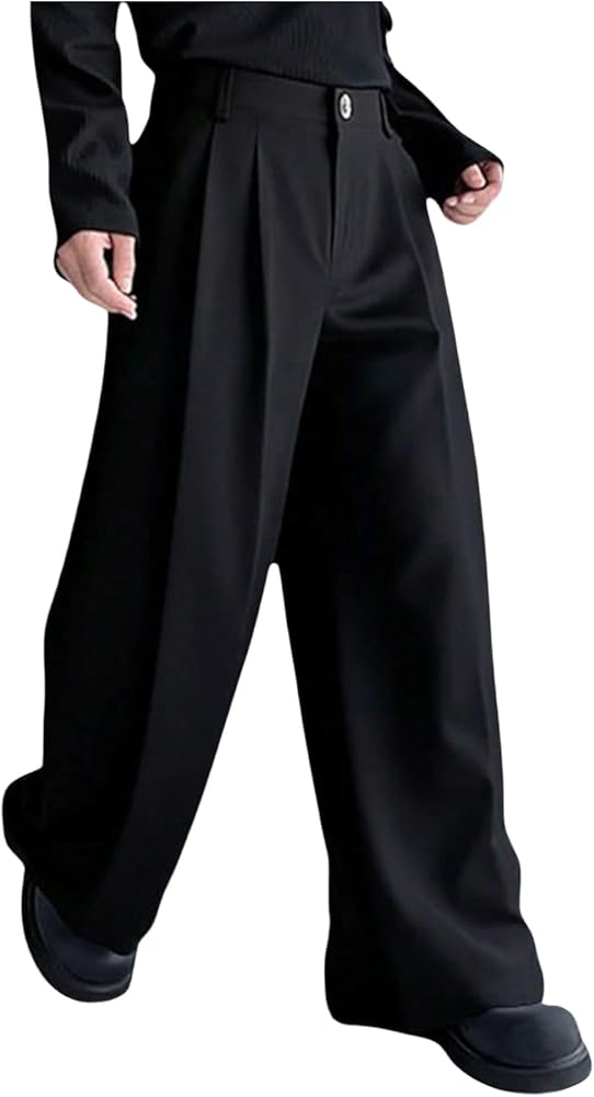 GORGLITTER Men's Baggy Wide Leg Dress Pants Pleated Work Suit